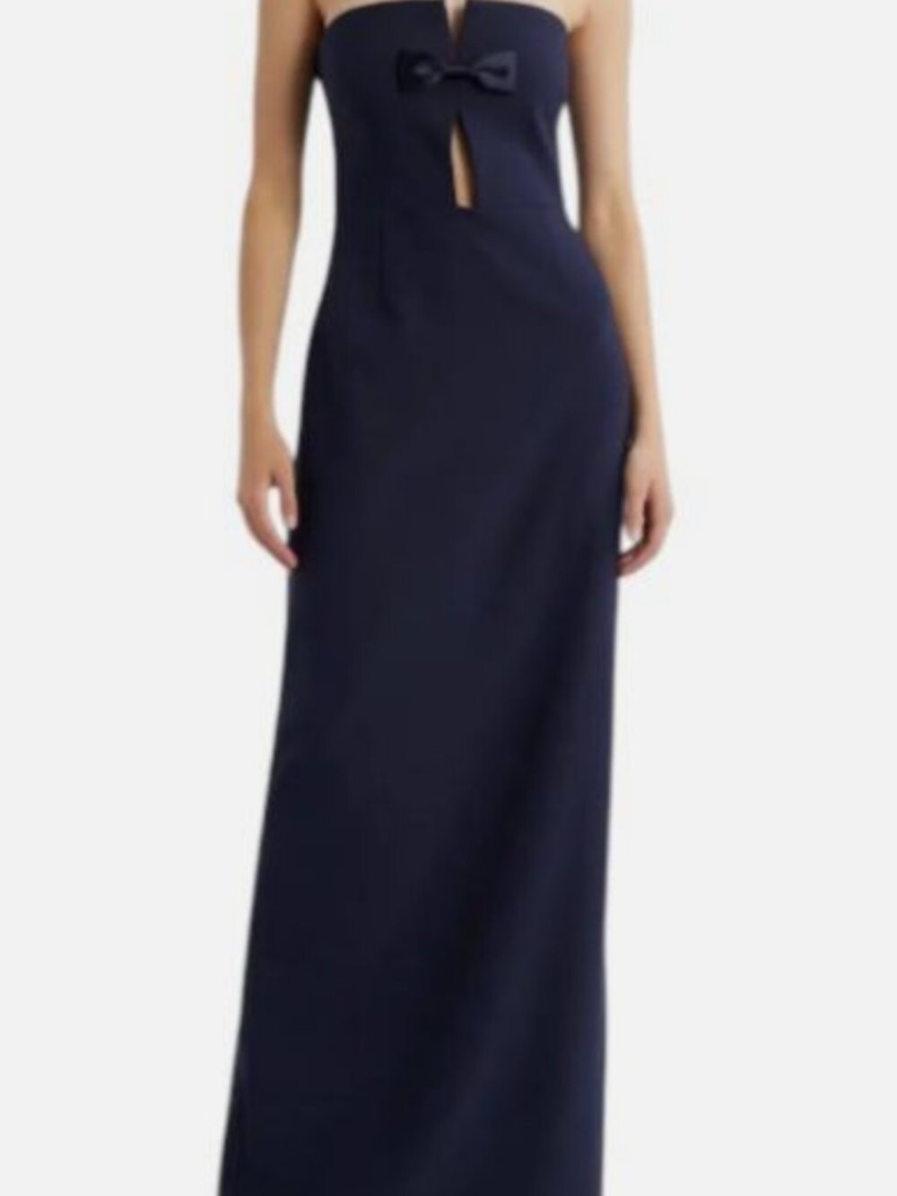 LIKELY Women's Blue Fallon Satin Bow Cutout Strapless Sheath Gown Dress Size 0